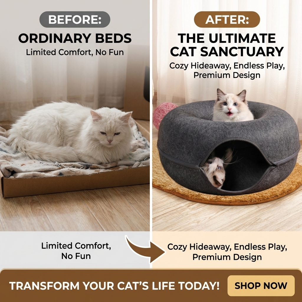 CURAPETS Felt Donut Tunnel Cat Bed