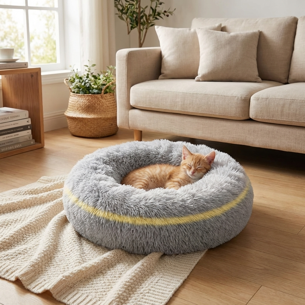 CURAPETS Cozy Round Plush Faux Fur Pet Bed