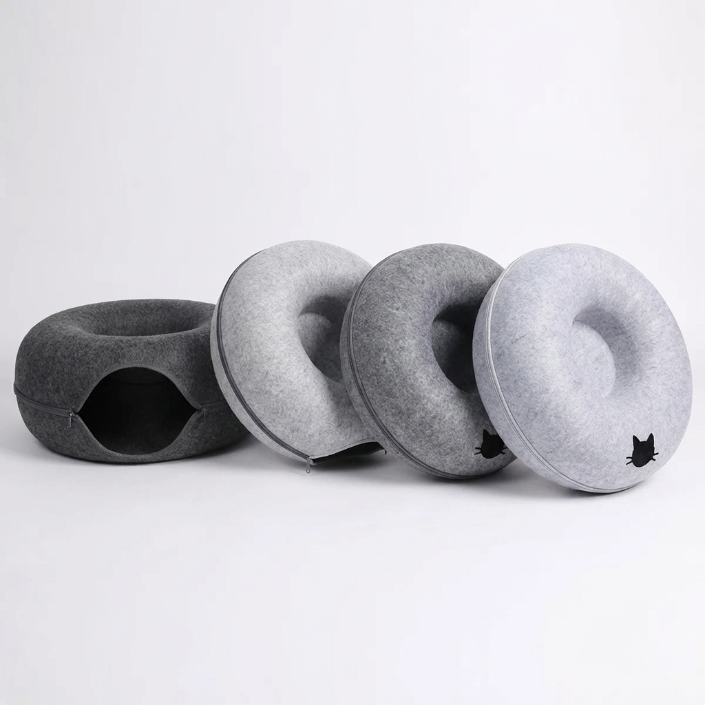 CURAPETS Felt Donut Tunnel Cat Bed