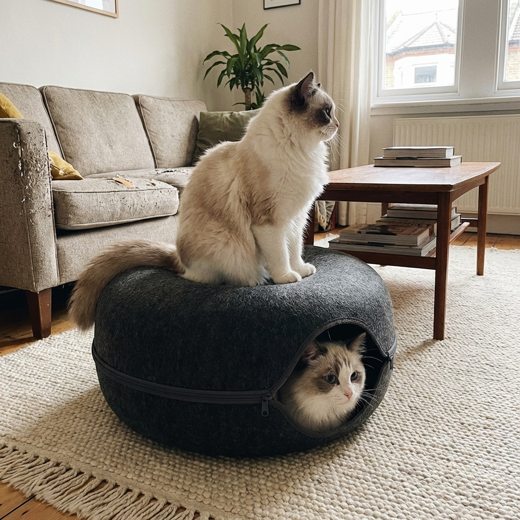 CURAPETS Felt Donut Tunnel Cat Bed