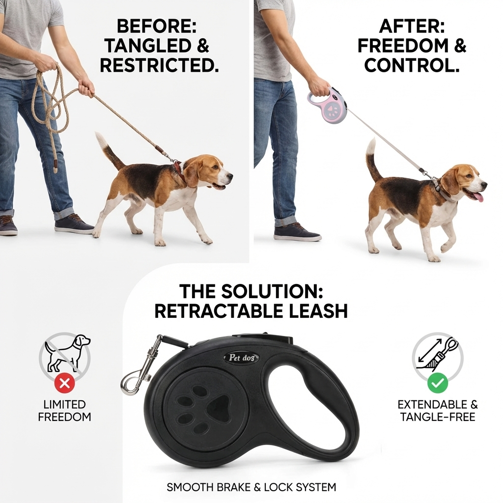 CURAPETS Paw Print Retractable Leash