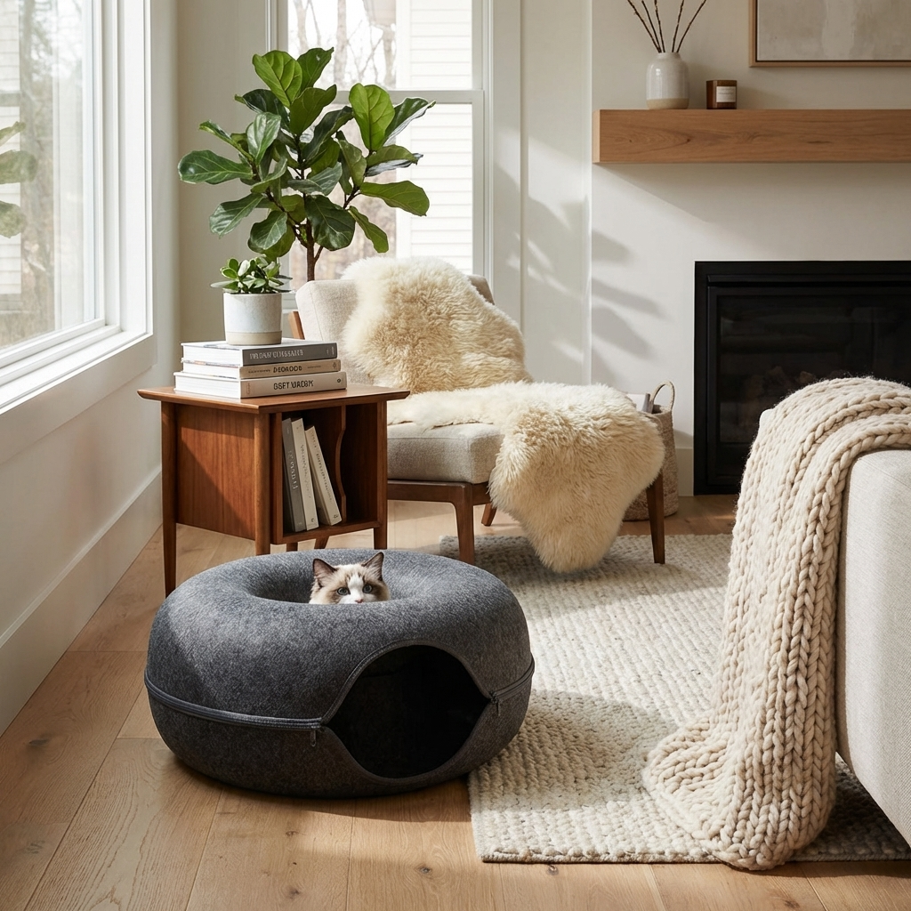 CURAPETS Felt Donut Tunnel Cat Bed