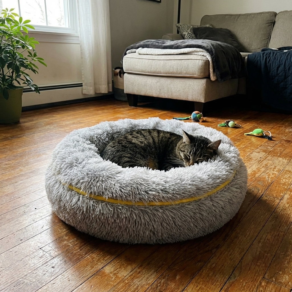CURAPETS Cozy Round Plush Faux Fur Pet Bed