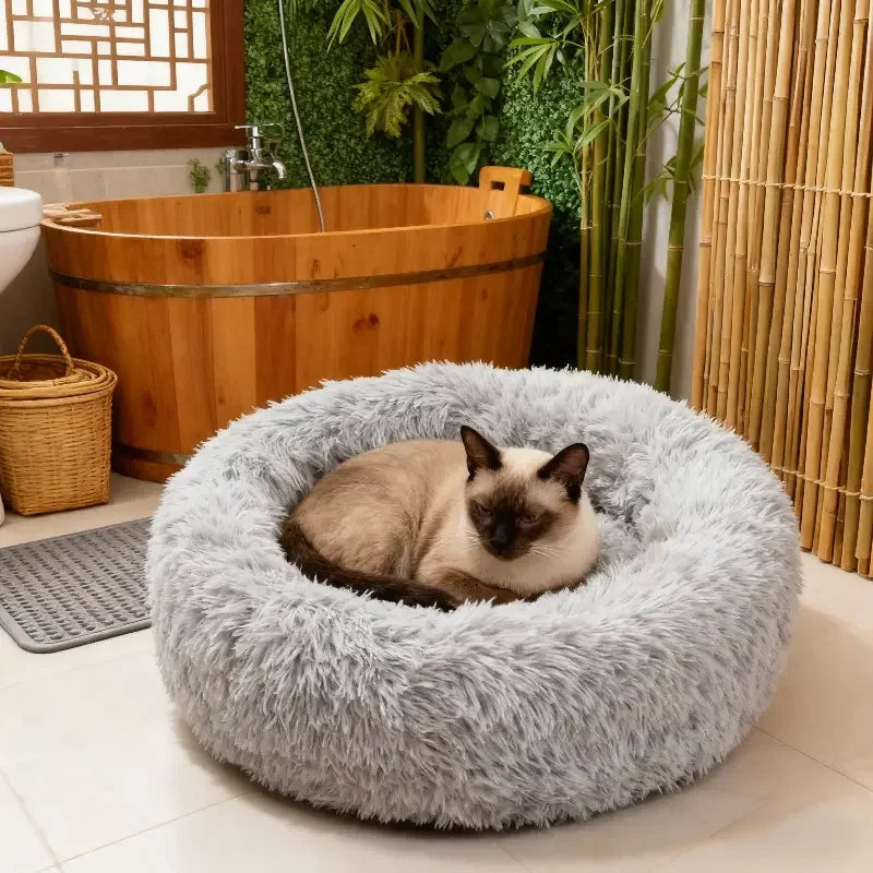 CURAPETS Cozy Round Plush Faux Fur Pet Bed