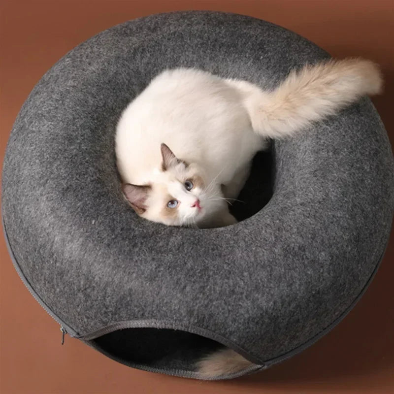 CURAPETS Felt Donut Tunnel Cat Bed