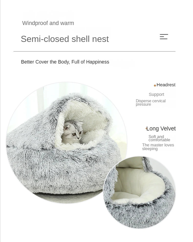 CURAPETS Winter Plush Calming Cat Bed
