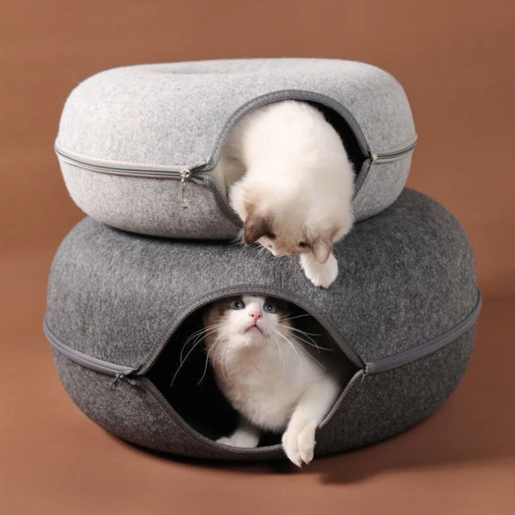 CURAPETS Felt Donut Tunnel Cat Bed