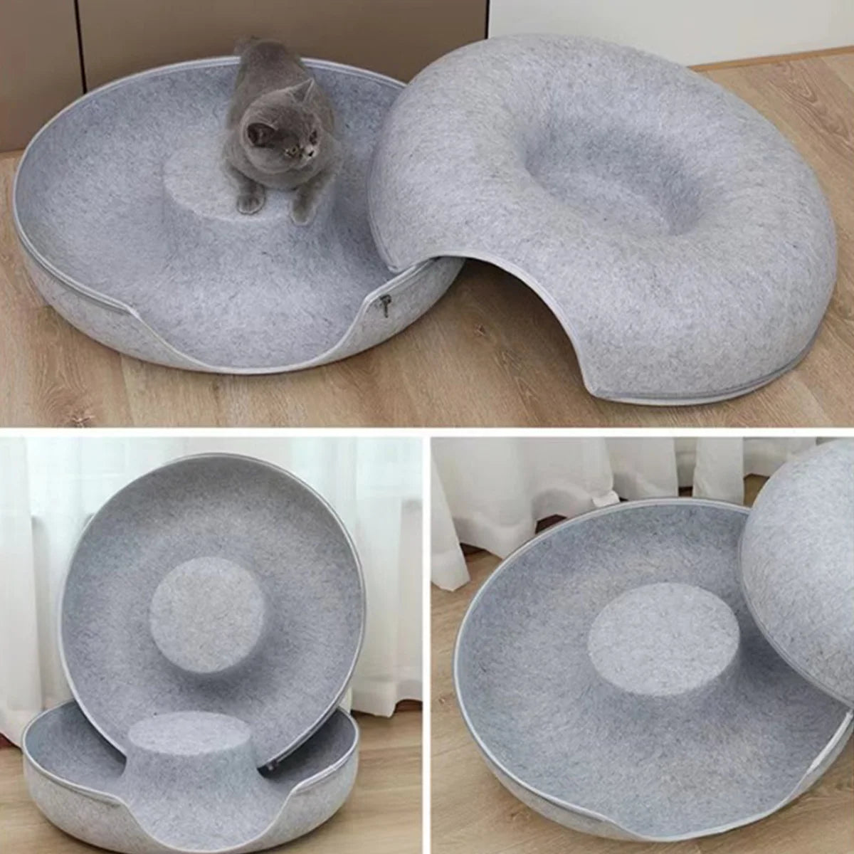 CURAPETS Felt Donut Tunnel Cat Bed