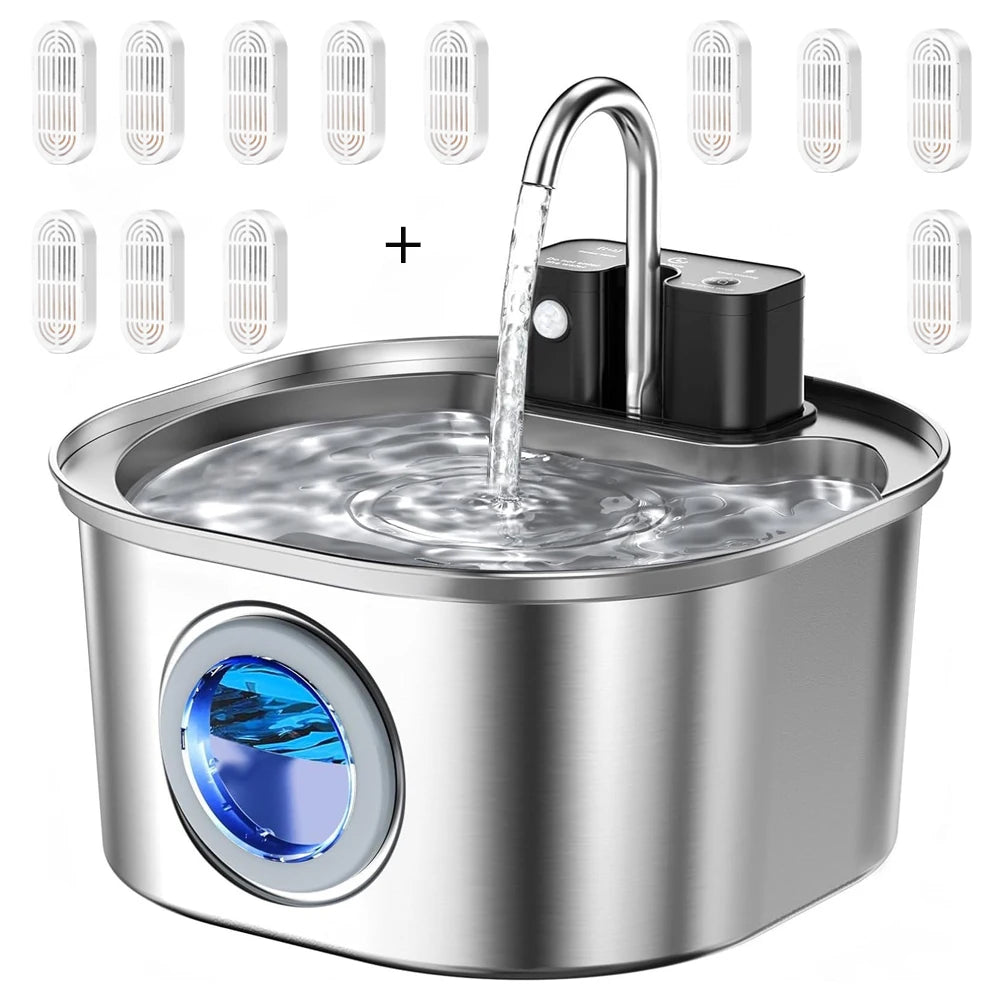 CURAPETS Stainless Steel Wireless Pet Fountain 3L