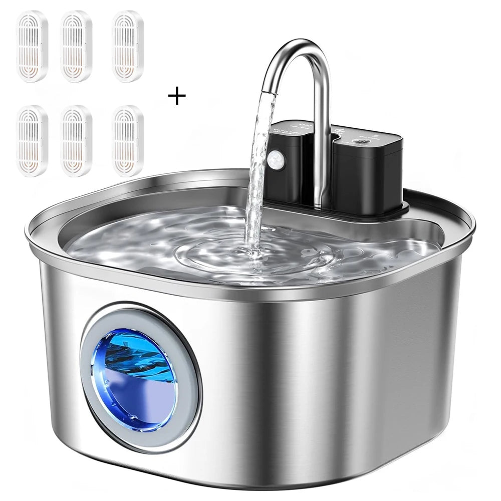 CURAPETS Stainless Steel Wireless Pet Fountain 3L