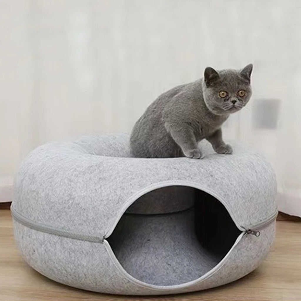CURAPETS Felt Donut Tunnel Cat Bed