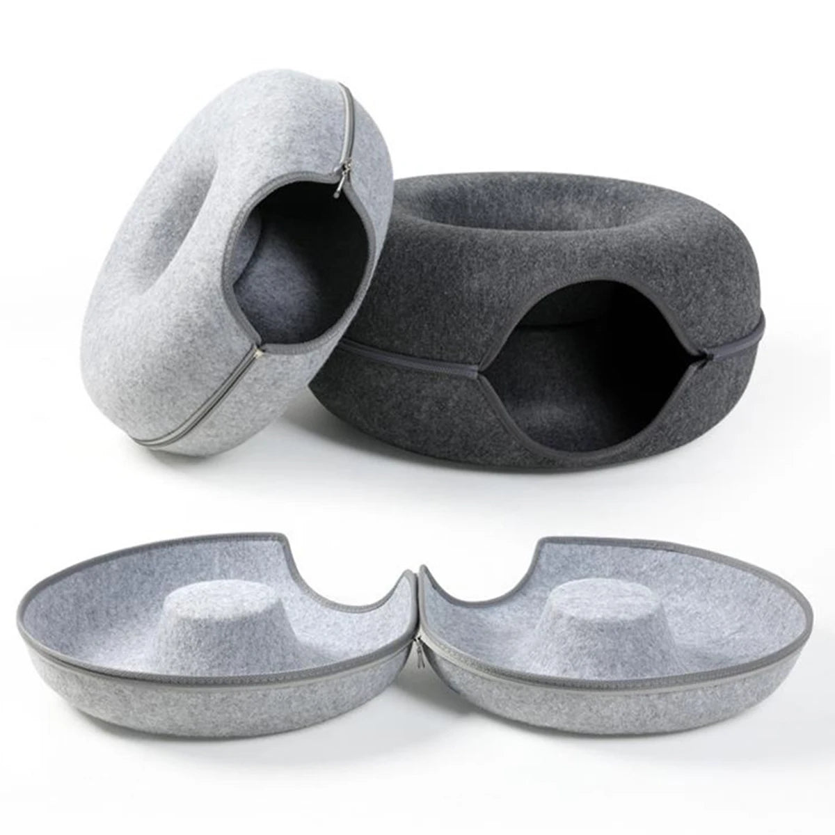CURAPETS Felt Donut Tunnel Cat Bed