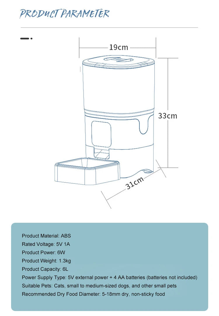 CURAPETS 6L Smart Automatic Pet Feeder