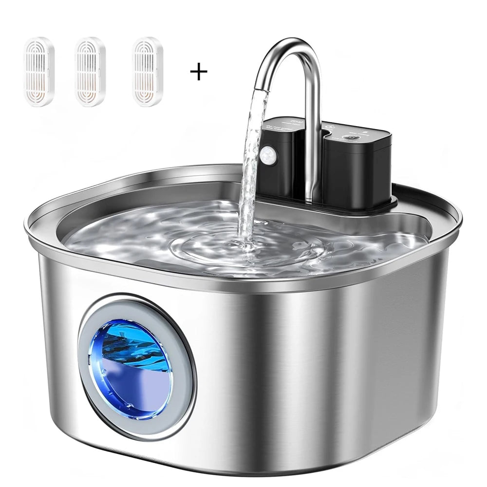 CURAPETS Stainless Steel Wireless Pet Fountain 3L