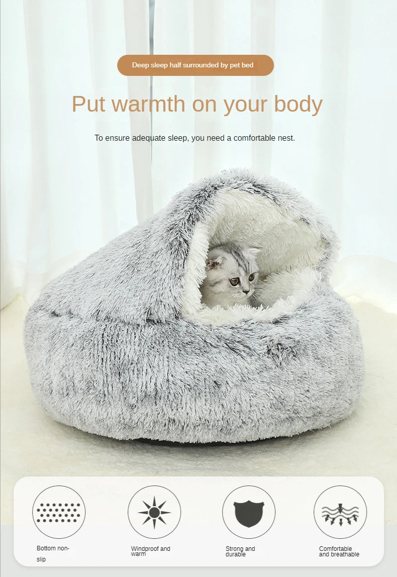CURAPETS Winter Plush Calming Cat Bed