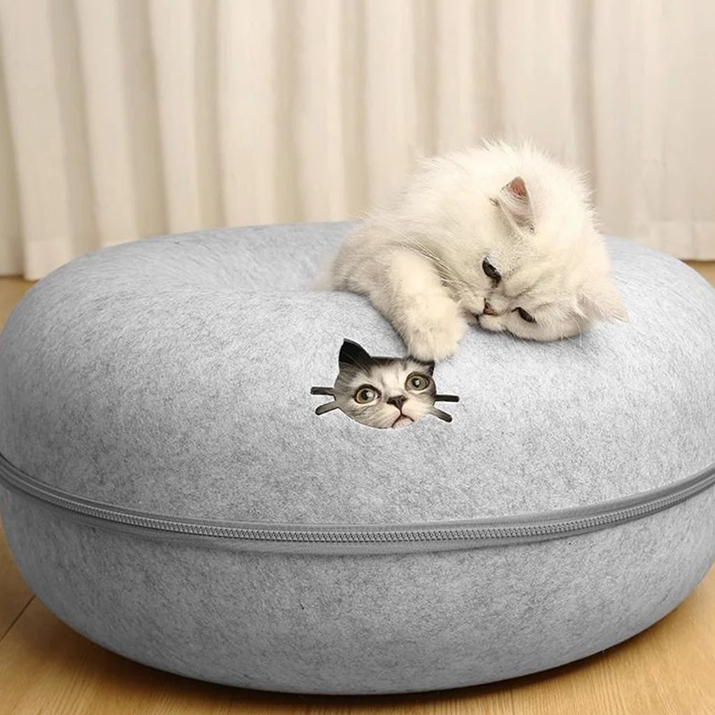 CURAPETS Felt Donut Tunnel Cat Bed