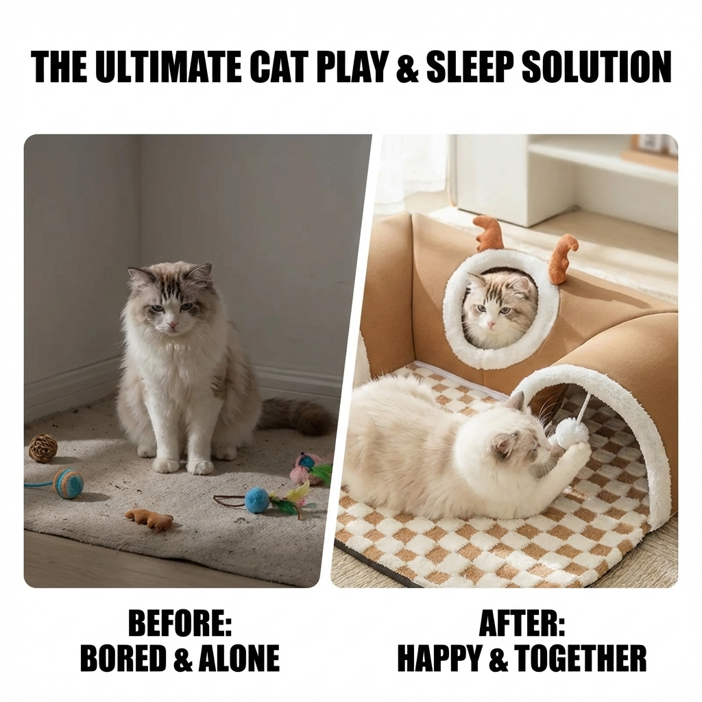 CURAPETS Cozy Corner Cat Tunnel Bed