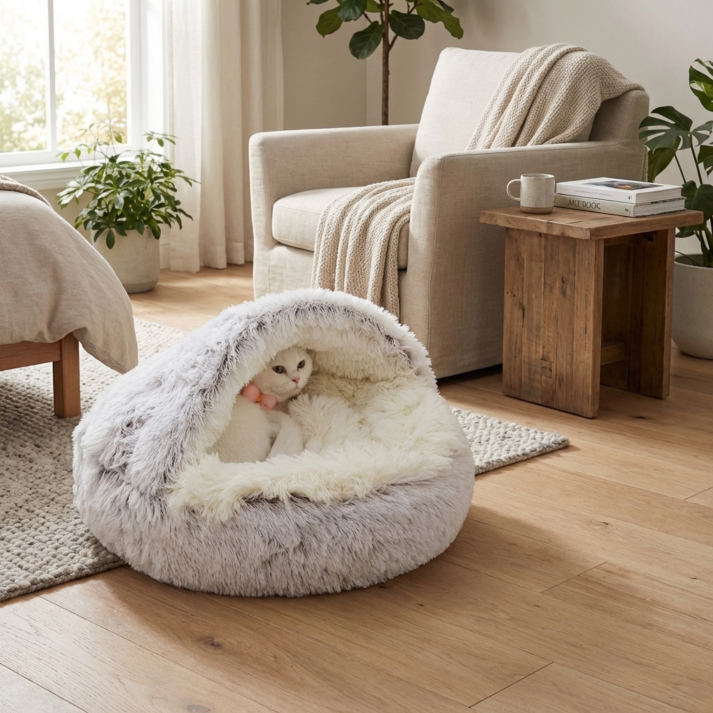 CURAPETS Plush Cave Nest Pet Bed